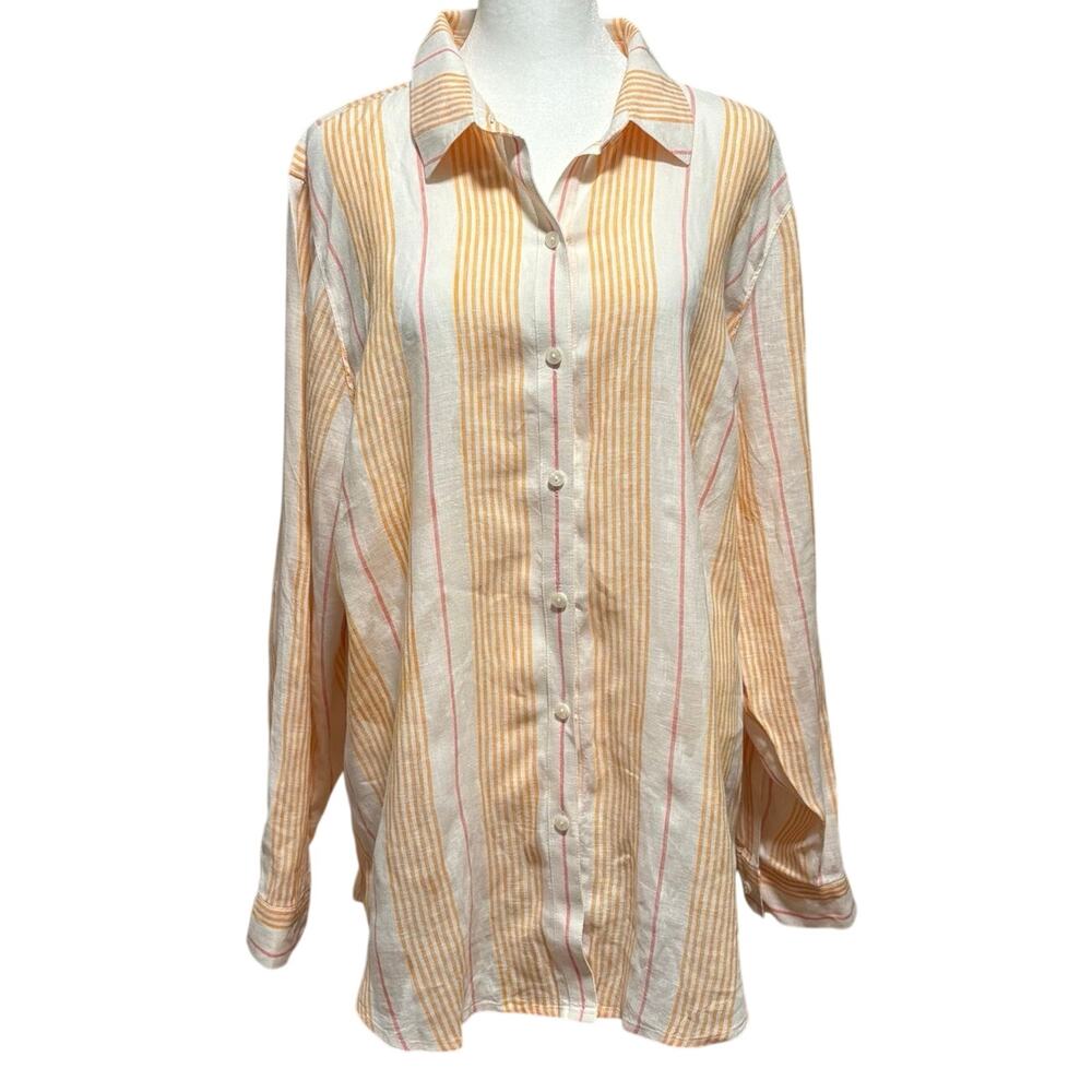 Spartina 449 Size XL 100% Linen Button Up Front Shirt Stripes Spring Summer
